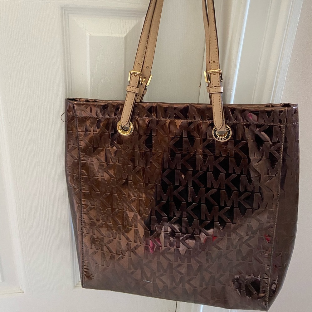 Michael Kors Brown Shiny Tote Bag